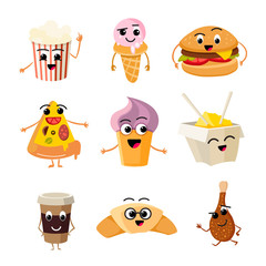 Sticker - Funny cartoon fast food vector set