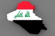 Country shape of Irak - 3D render of country borders filled with colors of Irak flag isolated on grey background