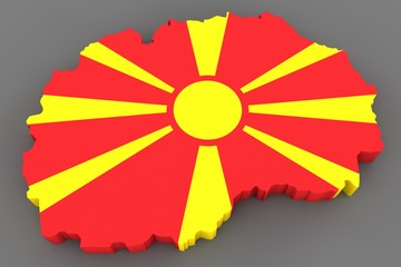 Wall Mural - Country shape of Macedonia - 3D render of country borders filled with colors of Macedonia flag isolated on grey background