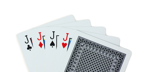 Wall Mural - Poker of Jacks playing cards with back design isolated on white background