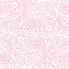 Wall Mural - Seamless flower paisley lace pattern on pink background