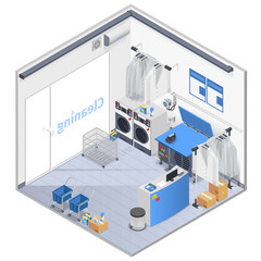 Wall Mural - Laundry Interior Isometric Composition 