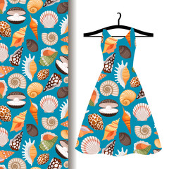 Wall Mural - Women dress fabric with sea shells