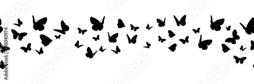 Cuadros en Lienzo Banner nahtlos mit schwarzen Schmetterling Silhouetten