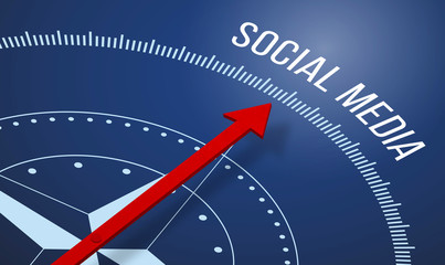 Poster - 3D rendering of a compass with a Social Media icon.