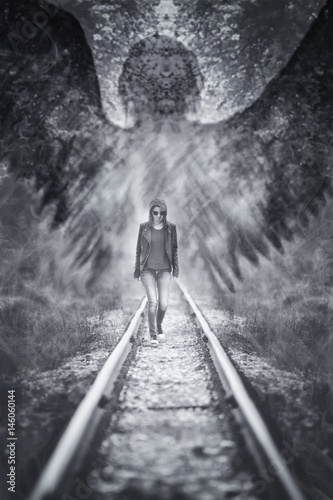 Abstract Background With Angel Or Ghostly Shadow Above The Young