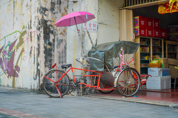 old vintage bicycle rickshaw in malaysia