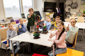 Wall Mural - happy children with 3d printer at robotics school
