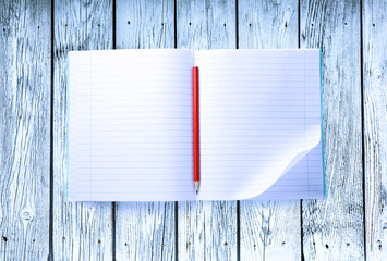 Wall Mural - Open blank notebook with red pencil