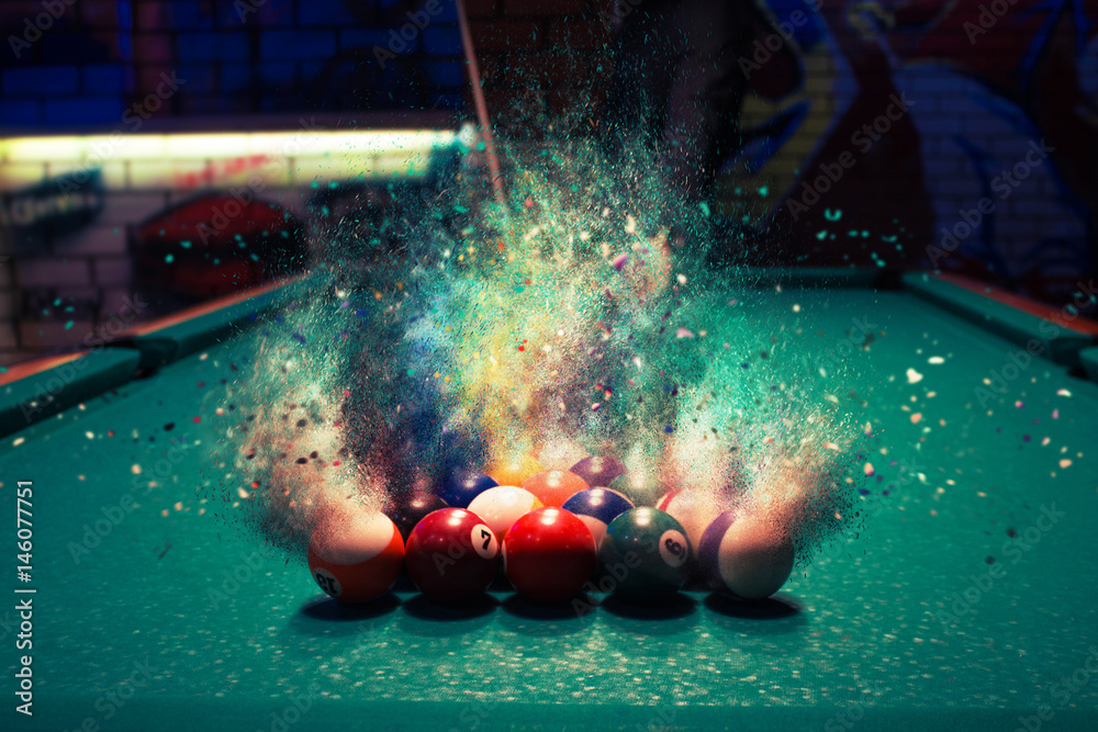 Billiard balls break up into particles and fracture when broken