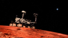 Extremely Detailed And Realistic High Resolution 3D Image Of Space Exploration Vehicle Curiosity Searching For Life On Mars. Shot From Outer Space. Elements Of This Image Are Furnished By NASA.