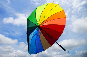 colourful umbrella and bright blue sky