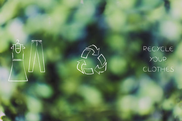 dress and pants icons with recycle logo