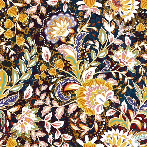 Tapeta ścienna na wymiar Incredible color flower pattern. Multicolored bright floral background. Vintage seamless pattern in provence style.