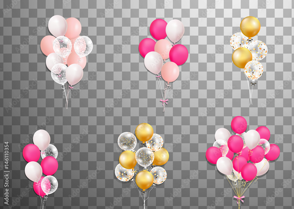 Bunches and groups of colorful helium balloons isolated on transparent ...
