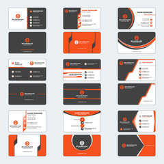 Wall Mural - Set of modern business card print templates. Horizontal business cards. Red and black colors. Personal visiting card with company logo. Vector illustration. Stationery design