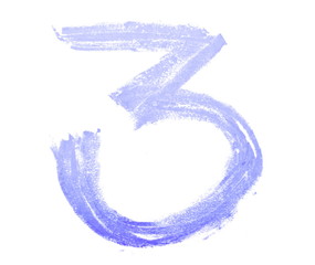 grunge number three, blue chalk isolated on white background