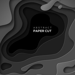 Wall Mural - 3d abstract background with black paper cut shape