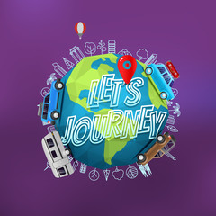 Poster - Lets journey concept. Vector logo with the Earth on blur background