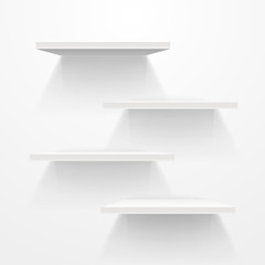 Poster - White empty shelves on grey wall. Vector mockup
