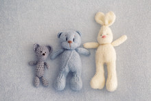 Three Soft Toy Bears And A White Hare