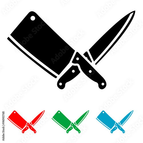 Cuadros en Lienzo Icono plano cuchillo y cuchillo carnicero varios colores