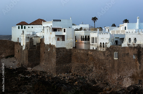 Asilah medina in the evening with its whitewashed architecture.