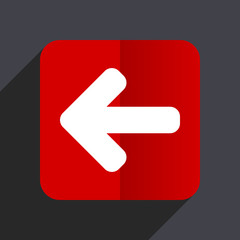 Leinwandbilder - Left arrow flat design white and red vector web icon on gray background with shadow in eps10.