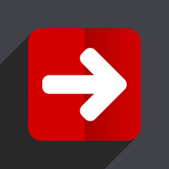 Leinwandbilder - Right arrow flat design white and red vector web icon on gray background with shadow in eps10.