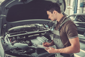 Handsome auto service worker