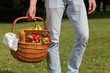 © dream@do - Man holding picnic basket in park .Lunch break outdoors ,Time for relax, Leisure Lifestyle Concept