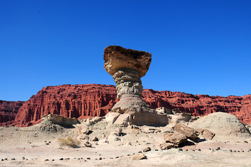 Formación El Hongo en el Parque provincial de Ischigualasto o Valle de la Luna, San Juan, Argentina