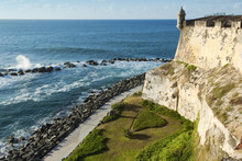 View Of The Coastline And Outside Wall Of Fort El Morro In San Juan, Puerto Rico