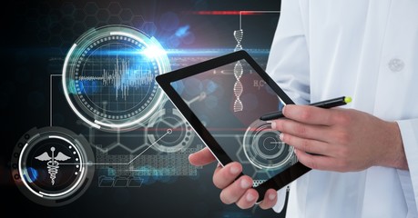 Poster - Midsection of doctor writing on transparent screen