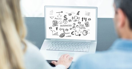 Poster - Business people looking at various graphics on laptop