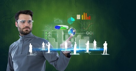 Poster - Digital composite image of confident businessman touching screen