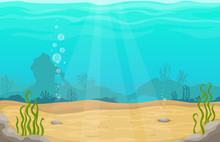 Underwater World In Sea Vector Cartoon Landscape