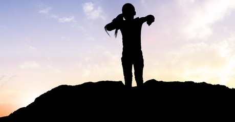 Poster - Silhouette girl standing on mountain against sky