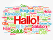 Hallo (Hello Greeting in German) word cloud in different languages of the world, background concept