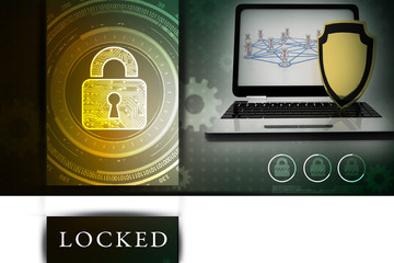 Poster - laptop with shield. Isolated 3d rendering image
