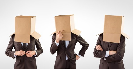 Poster - Businessman's head covered with cardboard boxes