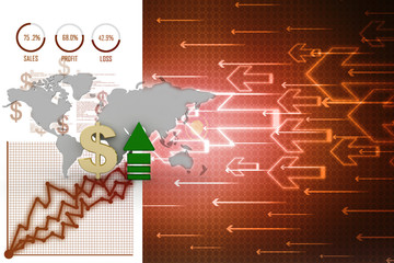 Poster - 3d render Dollar rises arrow

