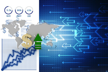 Poster - 3d render Dollar rises arrow
