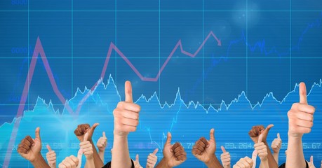 Poster - People gesturing thumbs up with graphs in background
