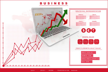 Poster - 3d illustration business graph on a laptop