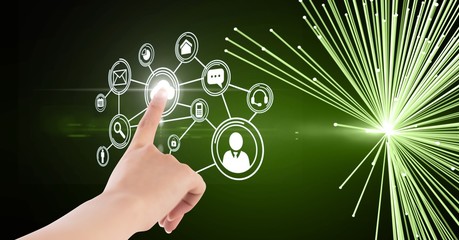 Poster - Close-up of hand touching cloud computing graphics