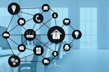 Poster - Digitally generated image of various icons in office
