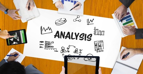 Poster - Analysis text surrounded by icons and hands