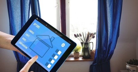 Poster - Hands using smart home application on tablet PC