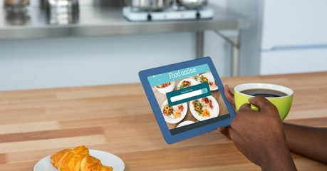 Poster - Hand ordering food using digital tablet while having coffee
